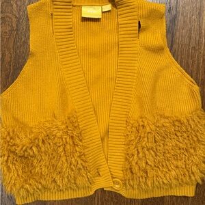 Anthropologie Mustard Cardigan with Faux Fur Detail